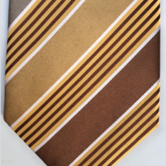 Geoffrey Beene Brown and golden stripes all silk new tie - Picture 3 of 6